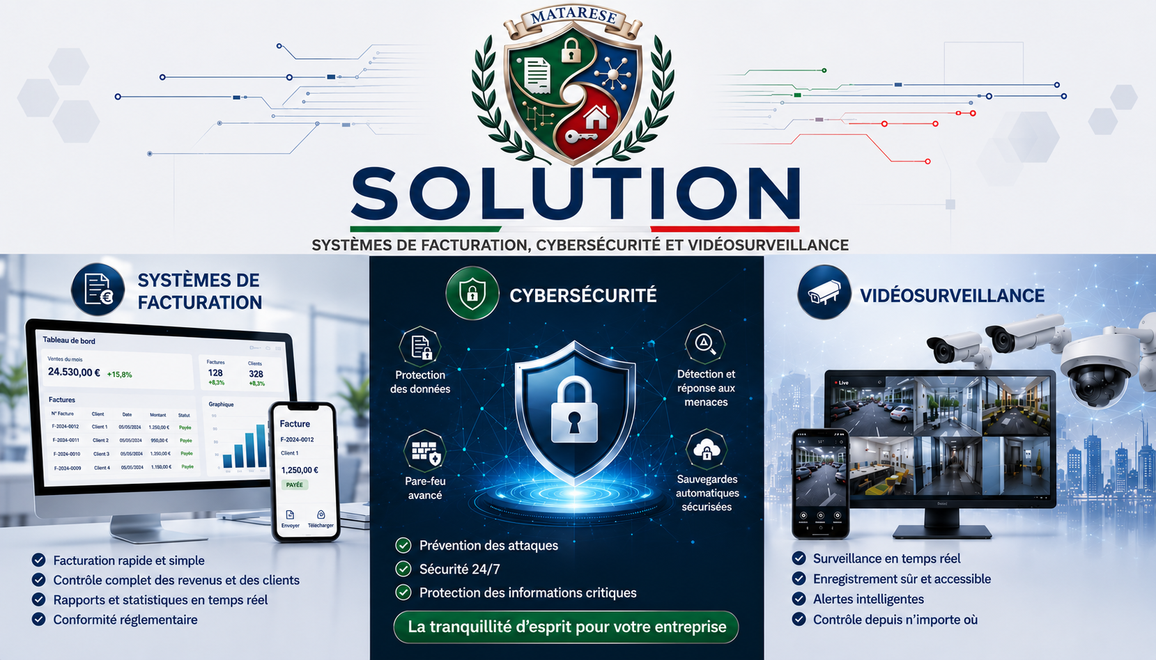 MATARESE Solution: facturación, ciberseguridad y videovigilancia